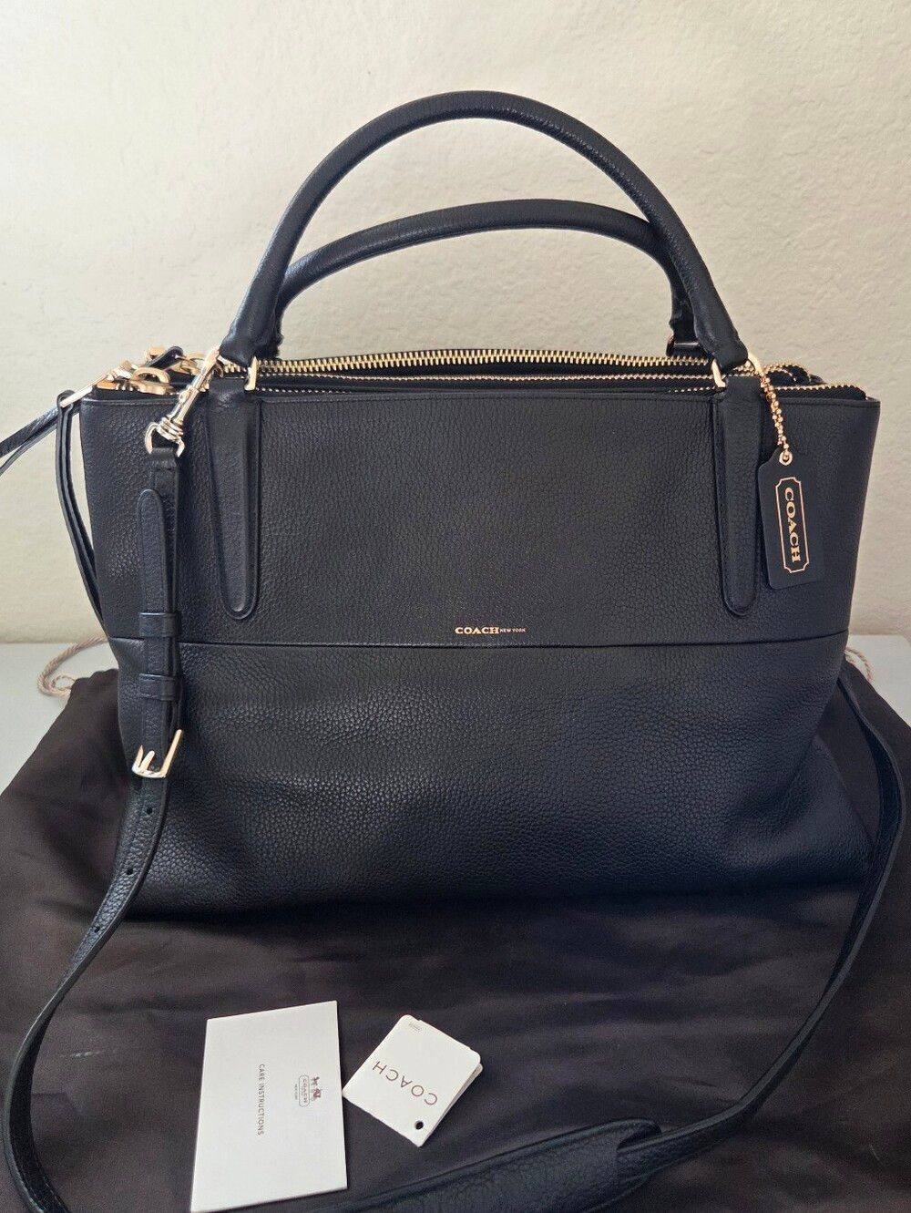 Coach Borough Shoulder Bag in Black Pebbled Leather Crossbody